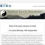 Rule of Six puts classes on hold - no class Monday 14th September - September 2020 Newsletter from Shefford Tai Chi